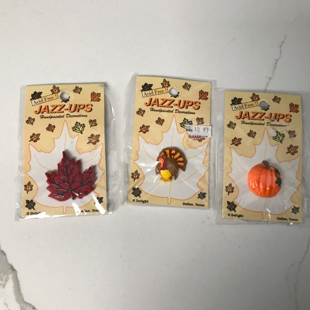 Hand Painted Jazz Up Craft Embellishments Turkey Pumpkin Maple Leaf 3 Pieces